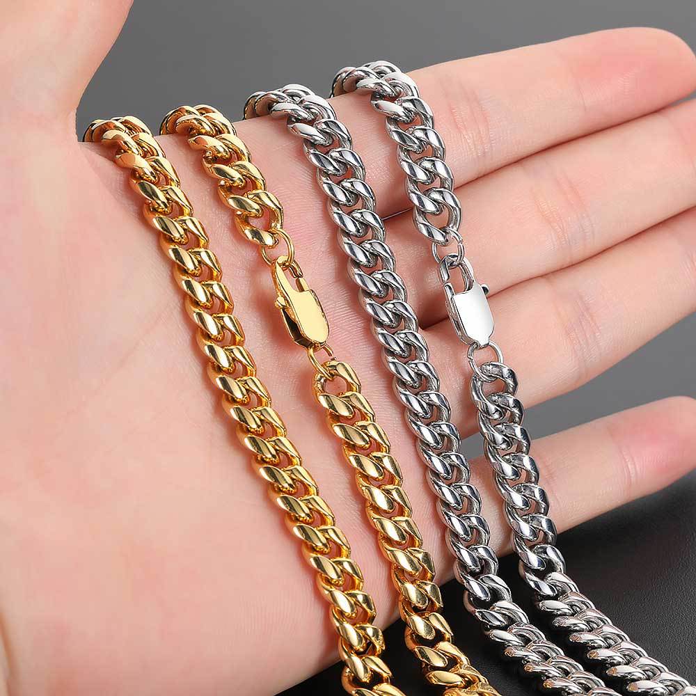 Felistly Jewelry Hip Hop Titanium Steel Cuban Link Chain for Men – 18K Gold Plated Secure Lobster Clasp Anti-Tarnish Trendy Necklace
