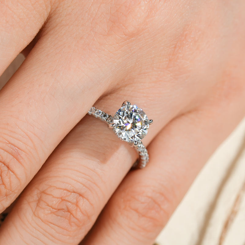 Felistly Jewelry:925 Sterling Silver 2ct Moissanite Ring for Women – High-End Micro Pave Four-Prong Solitaire Ring