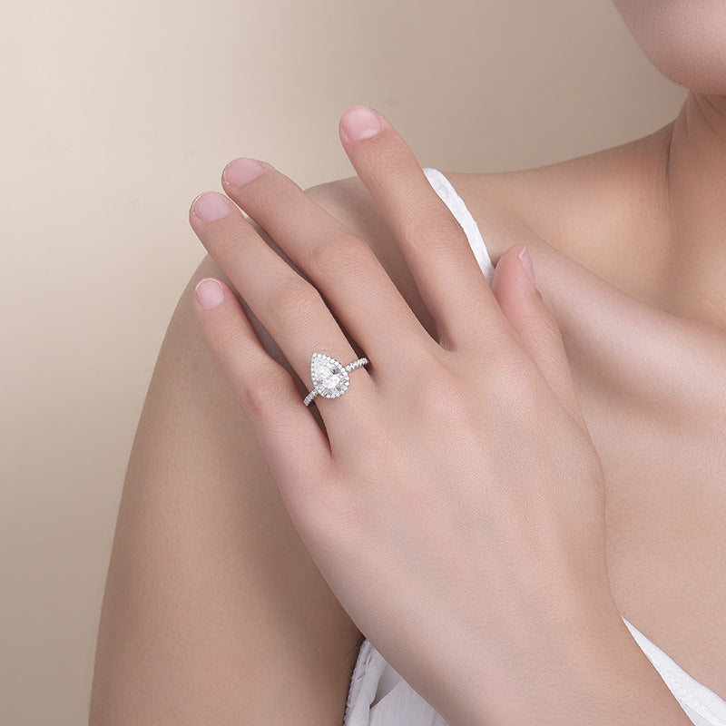 Felistly Jewelry: 3ct Pear Moissanite Solitaire Ring | 18K Gold Plated Sterling Silver | Diamond-like Jewelry