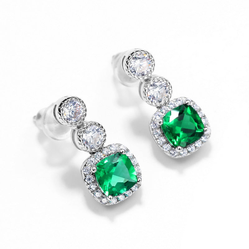 Vintage Lab-Created Emerald Drop Earrings – 925 Silver Heirloom Jewelry
