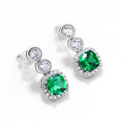 Vintage Lab-Created Emerald Drop Earrings – 925 Silver Heirloom Jewelry