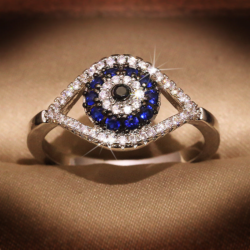Felistly Jewelry: Evil Eye Protection Ring in Sterling Silver 925 - Diamond Accent Adjustable Boho Chic Jewelry, Spiritual Gift for Women, Girlfriend & Best Friend
