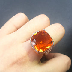 Felistly Jewelry: Luxury Exaggerated Orange Stone Statement Ring for Women, Party Jewelry, Solitaire Prong Setting