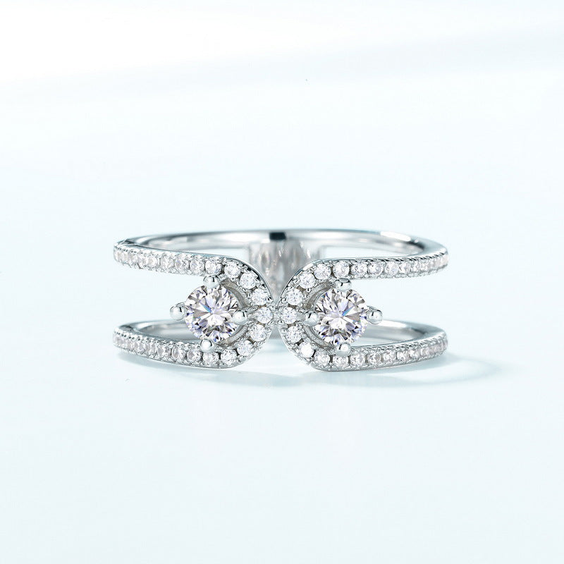 wedding bands for women moissanite Designer U-Shaped Moissanite Ring - Platinum Plated 925 Silver
