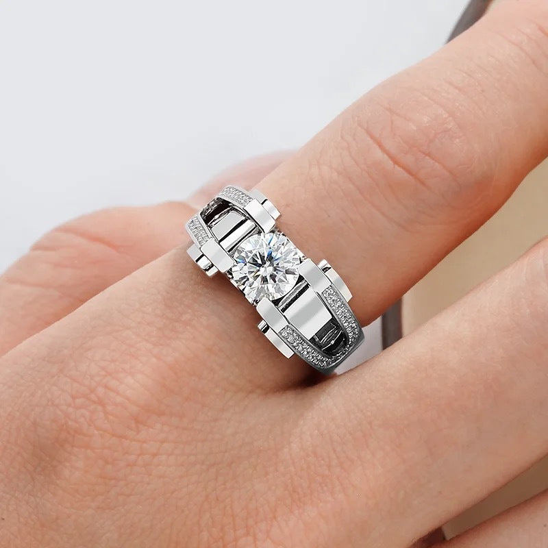 Felistly Jewelry: Men gents ring 2CT Moissanite Men's Ring in S925 Sterling Silver - Luxury Minimalist Design, Elegant Wedding Band Jewelry for Men