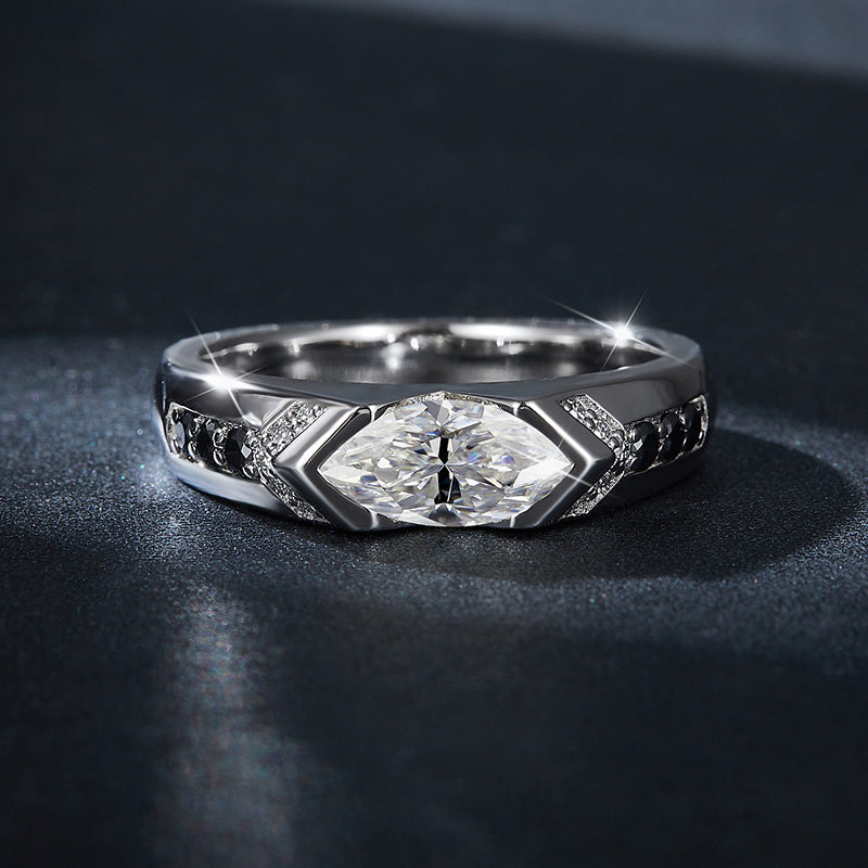 Unique 1ct Marquise Moissanite Ring - 5x10mm Elongated Cut in Platinum Plated 925 Silver