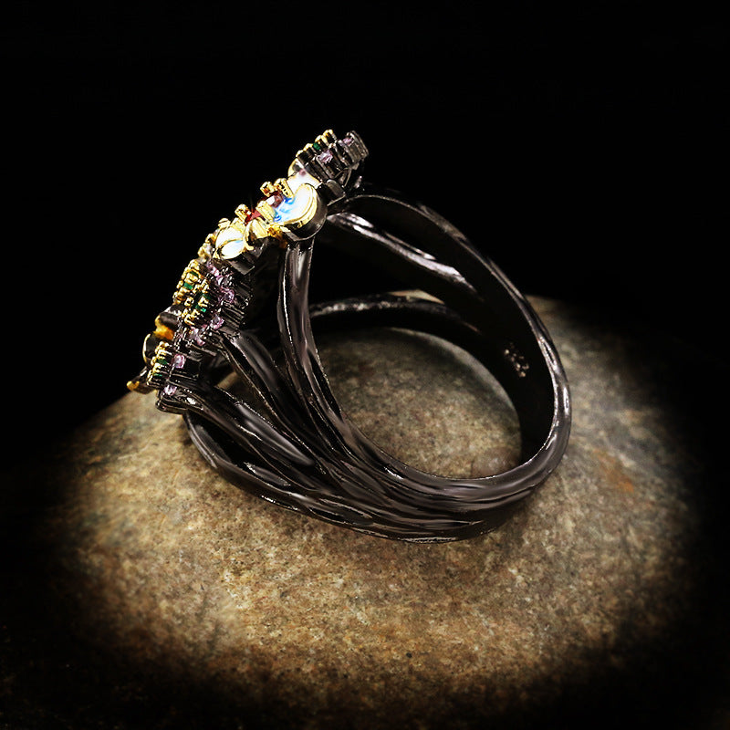 Felistly Jewelry: Fashion Colorful Cubic Zirconia Ring - Floral Gold-Tone Women's Jewelry