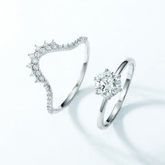 engagement rings for women | 1ct Stackable Moissanite Ring - Platinum Plated 925 Silver for Layered Elegance