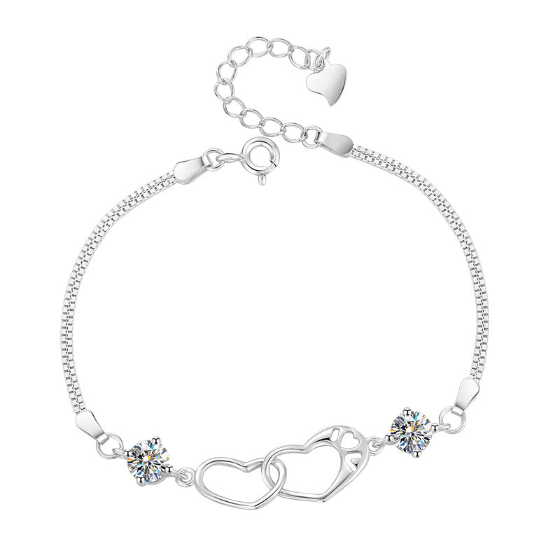 Felistly Jewelry: S925 Sterling Silver Moissanite Heart Bracelet - Fashionable & Versatile Minimalist Design