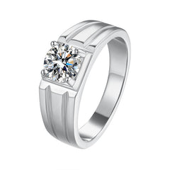 Felistly Jewelry: Men gents ring Men's S925 Sterling Silver Moissanite Ring – 1 Carat 8 Hearts & Arrows, Passes Diamond Tester, Brushed Finish, Minimalist Business Style