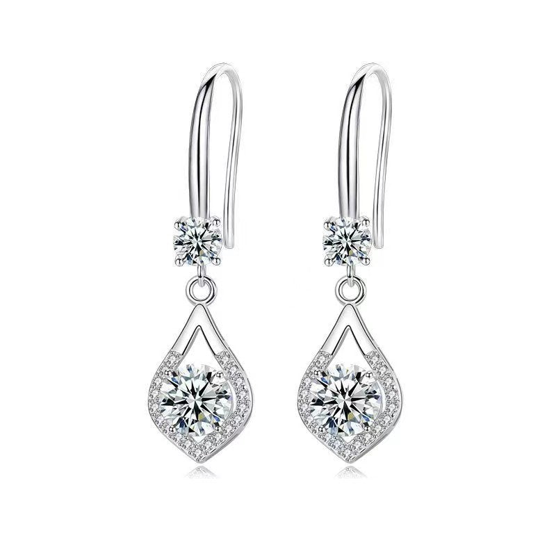 S925 Sterling Silver Moissanite Drop Earrings (1ct/2ct) – High-End Cubic Zirconia Fashion Dangle Earrings