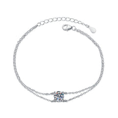 Felistly Jewelry: 1CT Moissanite Double Chain Bracelet - 925 Silver Four-Prong Setting Jewelry for Women