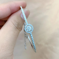Felistly Jewelry: Ladies' Moissanite Bracelet - S925 Sterling Silver Round Bezel Bangle, Dainty & Lightweight Luxury Pavé Design