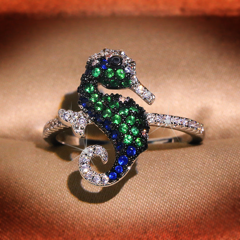 Felistly Jewelry: Bestseller Seahorse-Inspired Topaz & Colored Zircon Ring for Women, Creative Ocean-Themed Statement Ring