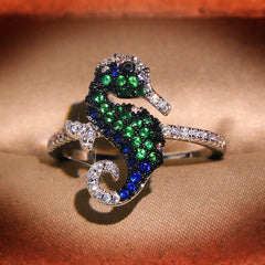 Felistly Jewelry: Bestseller Seahorse-Inspired Topaz & Colored Zircon Ring for Women, Creative Ocean-Themed Statement Ring