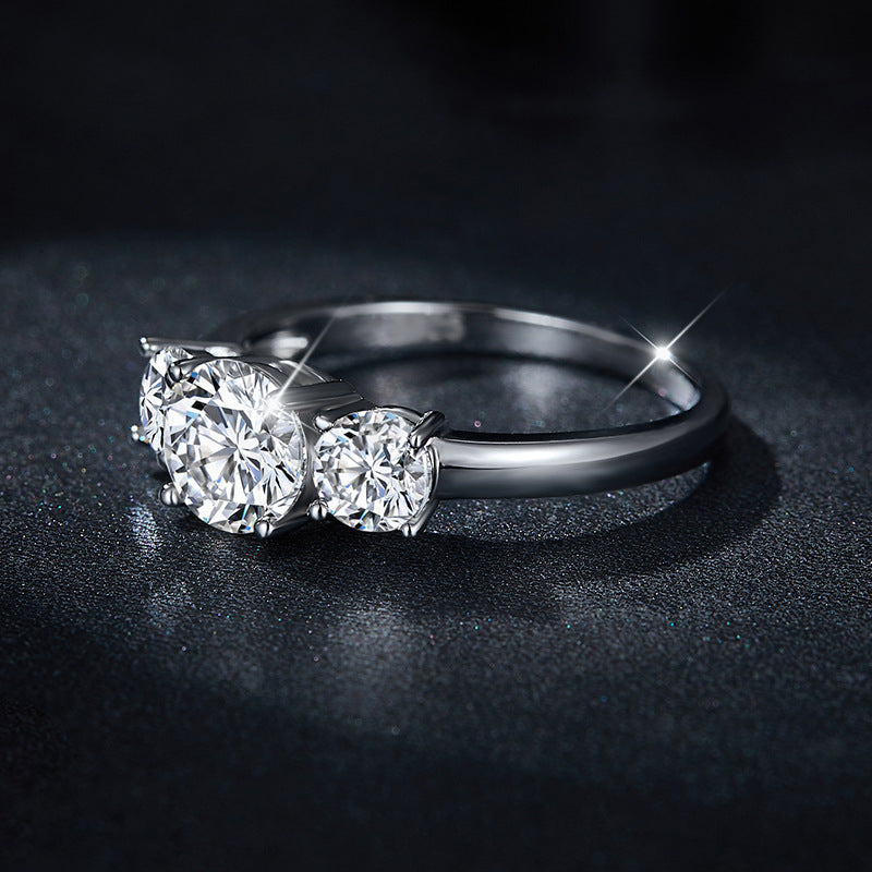 moissanite vintage rings three-Stone 1ct & 2*0.5ct D Moissanite Ring - Platinum Plated 925 Silver 'Three Lives' Jewelry engagement rings for women