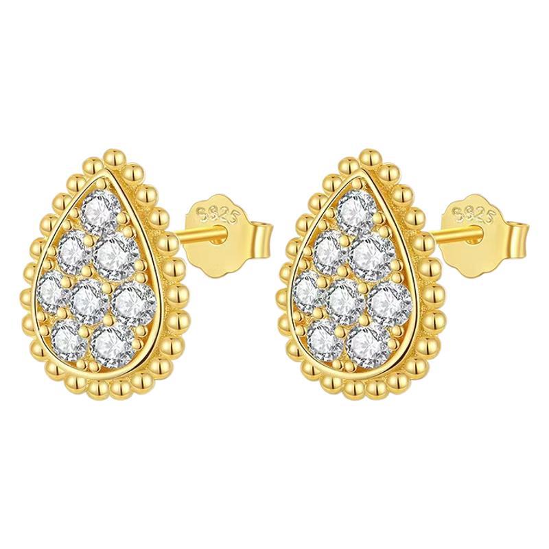 Minimalist S925 Sterling Silver Moissanite Stud Earrings for Women / Fashionable 18K Gold Teardrop Earrings New Arrival