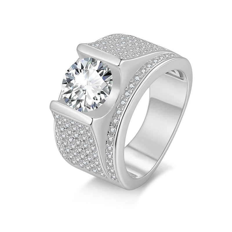 Felistly Jewelry 3ct Moissanite Luxury Business Men's Ring - Wide Band Full Pavé Design, Sparkling High-End Wedding Ring/Gift | men gents ring