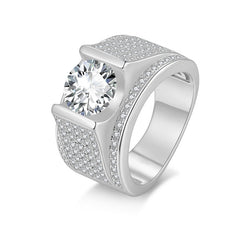 Felistly Jewelry 3ct Moissanite Luxury Business Men's Ring - Wide Band Full Pavé Design, Sparkling High-End Wedding Ring/Gift | men gents ring