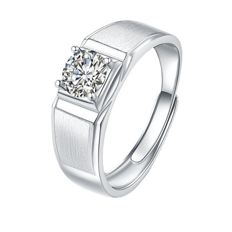Felistly Jewelry: Men gents ring Men's S925 Sterling Silver Moissanite Ring – 1 Carat 8 Hearts & Arrows, Passes Diamond Tester, Brushed Finish, Minimalist Business Style