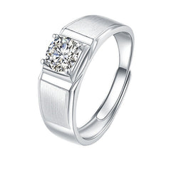 Felistly Jewelry: Men gents ring Men's S925 Sterling Silver Moissanite Ring – 1 Carat 8 Hearts & Arrows, Passes Diamond Tester, Brushed Finish, Minimalist Business Style