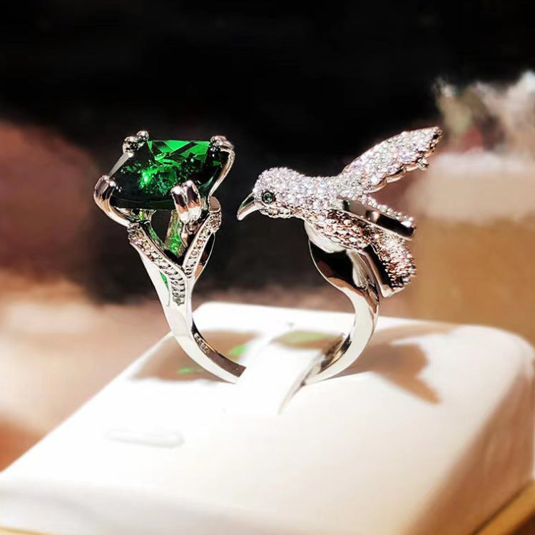 Felistly Jewelry: High-End Custom Design Gemstone Women's Ring - Sugar Cube Stone Hummingbird Ring