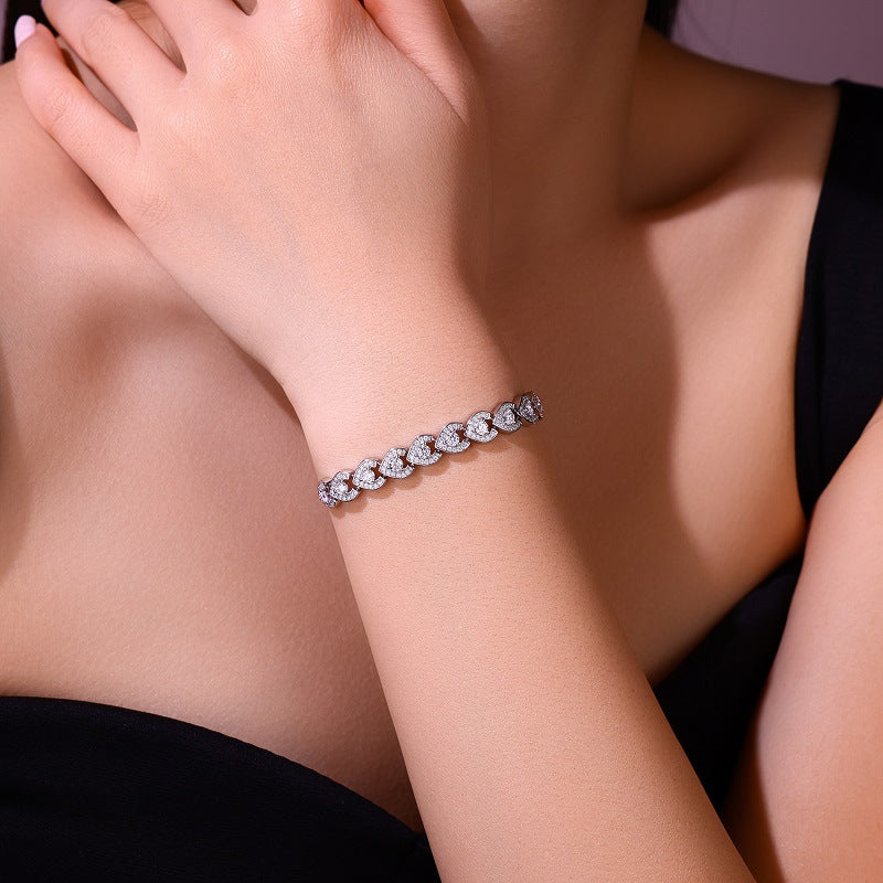 Felistly Jewelry: Heart Shaped Moissanite Bracelet - 925 Silver Dainty Stackable Bangle for Women