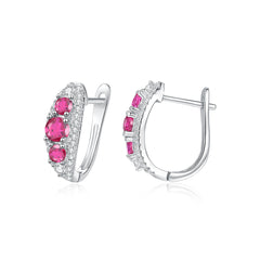 Pigeon Blood Red Zircon Stud Earrings - 925 Silver Minimalist Hoops with Moissanite Accents
