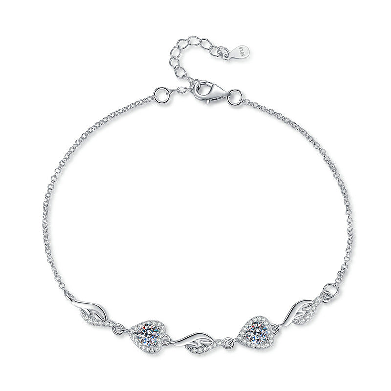 Felistly Jewelry: 1CT Heart Butterfly Bracelet - 925 Silver Korean Style Moissanite Jewelry for Her