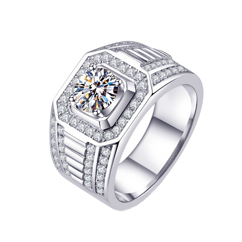 【Bold Design】Moissanite Platinum Plated 925 Sterling Silver Men's Ring | Premium Gift for Boyfriend|Men gents ring-Felistly Jewelry
