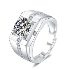 Felistly Jewelry: Men gents ring Sterling Silver S925 2ct Moissanite Men's Ring Bold Open Gap Design Edgy Statement Piece - Independent Designer Collection