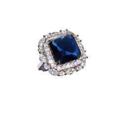 Felistly Jewelry: 2025 New Royal Blue Luxury Square Ring - Fashionable Full Pavé Adjustable Square Ring for Women