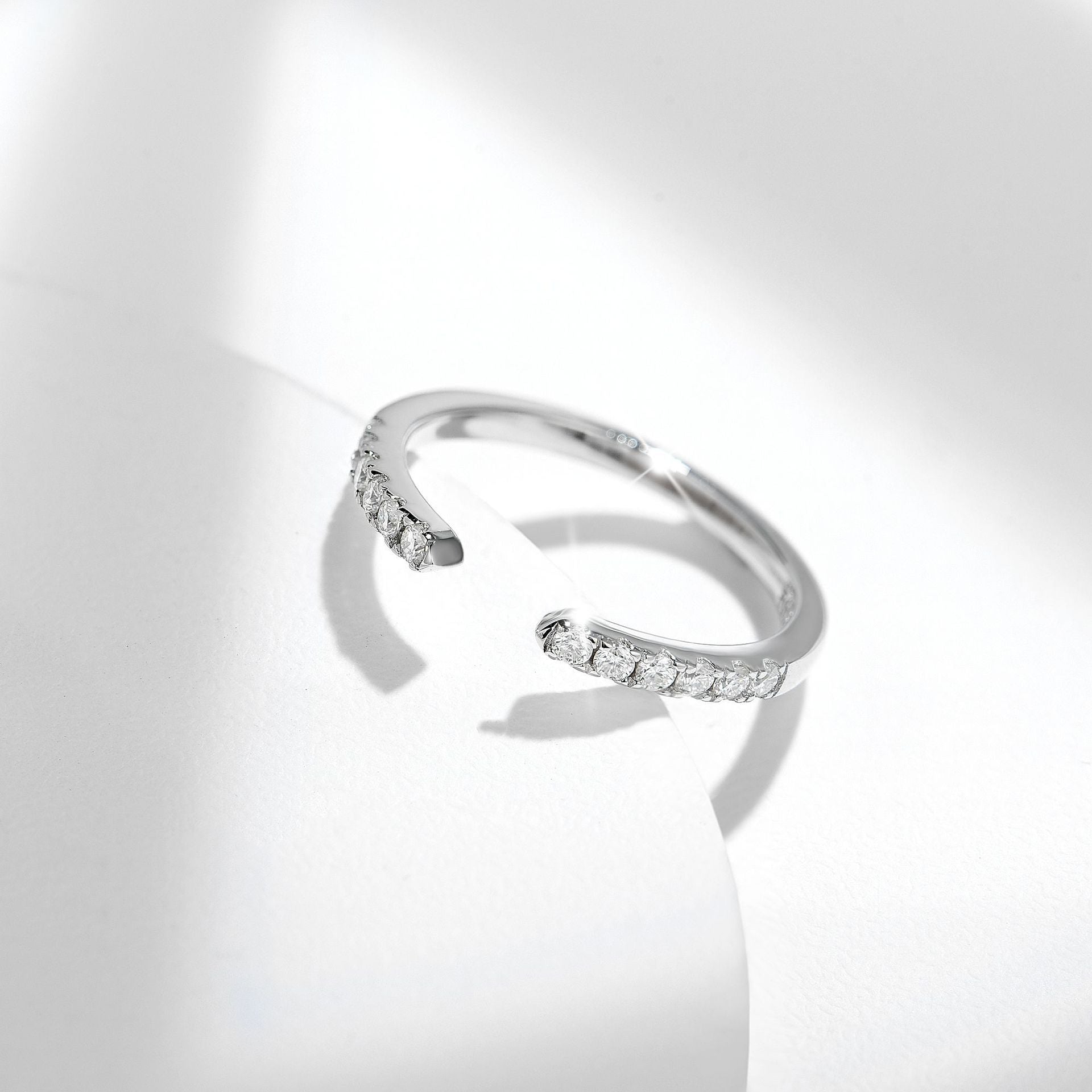 Versatile Stackable Open Ring - S925 Silver Plated 18K Gold with Moissanite Row Ring for Women