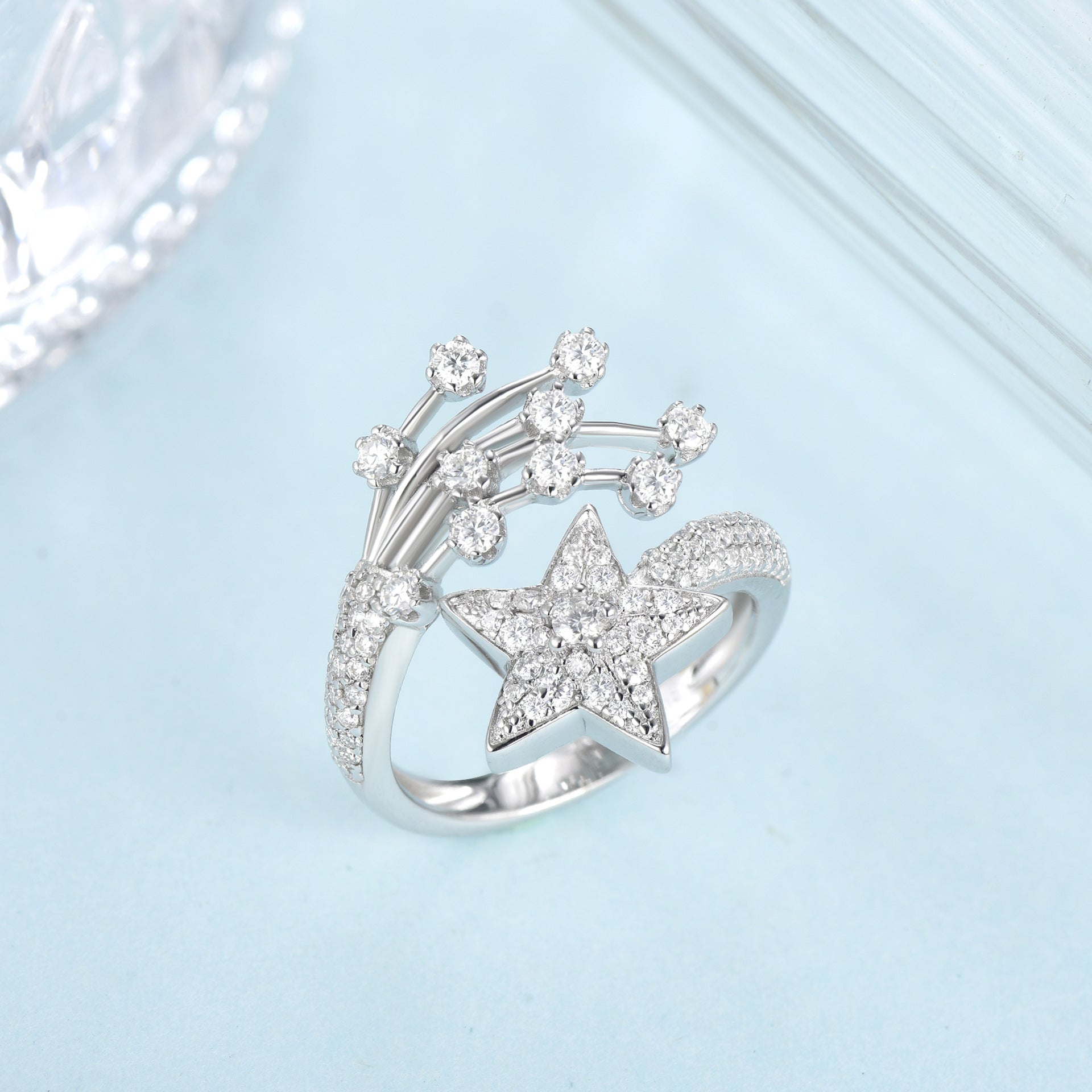 engagement rings for women | Celestial Comet Ring - 925 Silver with Platinum Plating & Pavé Moissanites