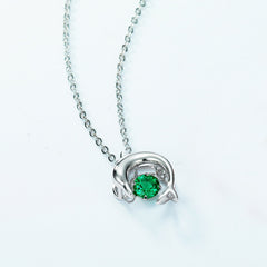 3D Dolphin Emerald Pendant Necklace – Lab-Created Gem in 925 Silver, Vintage Inspired