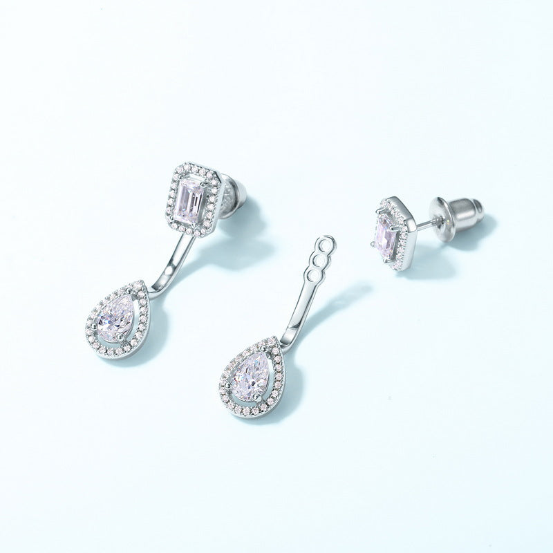 2-Way Pear Moissanite Earrings - 925 Silver Convertible Stud/Dangle Earrings