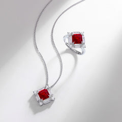 Women’s Lab-Created Ruby Pendant Necklace - Geometric 925 Silver Collarbone Jewelry
