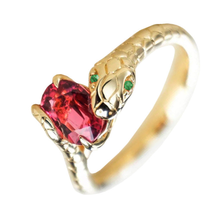 Felistly Jewelry: Bestselling Stylish Ins Minimalist Niche Ring Single Coil Snake Scale Glittering Red Stone Serpent Ring