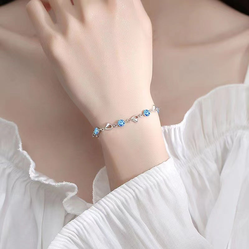 Felistly Jewelry: Ocean Heart S925 Sterling Silver Bracelet for Women - Luxury Minimalist Heart-Shaped Diamond Accent Design