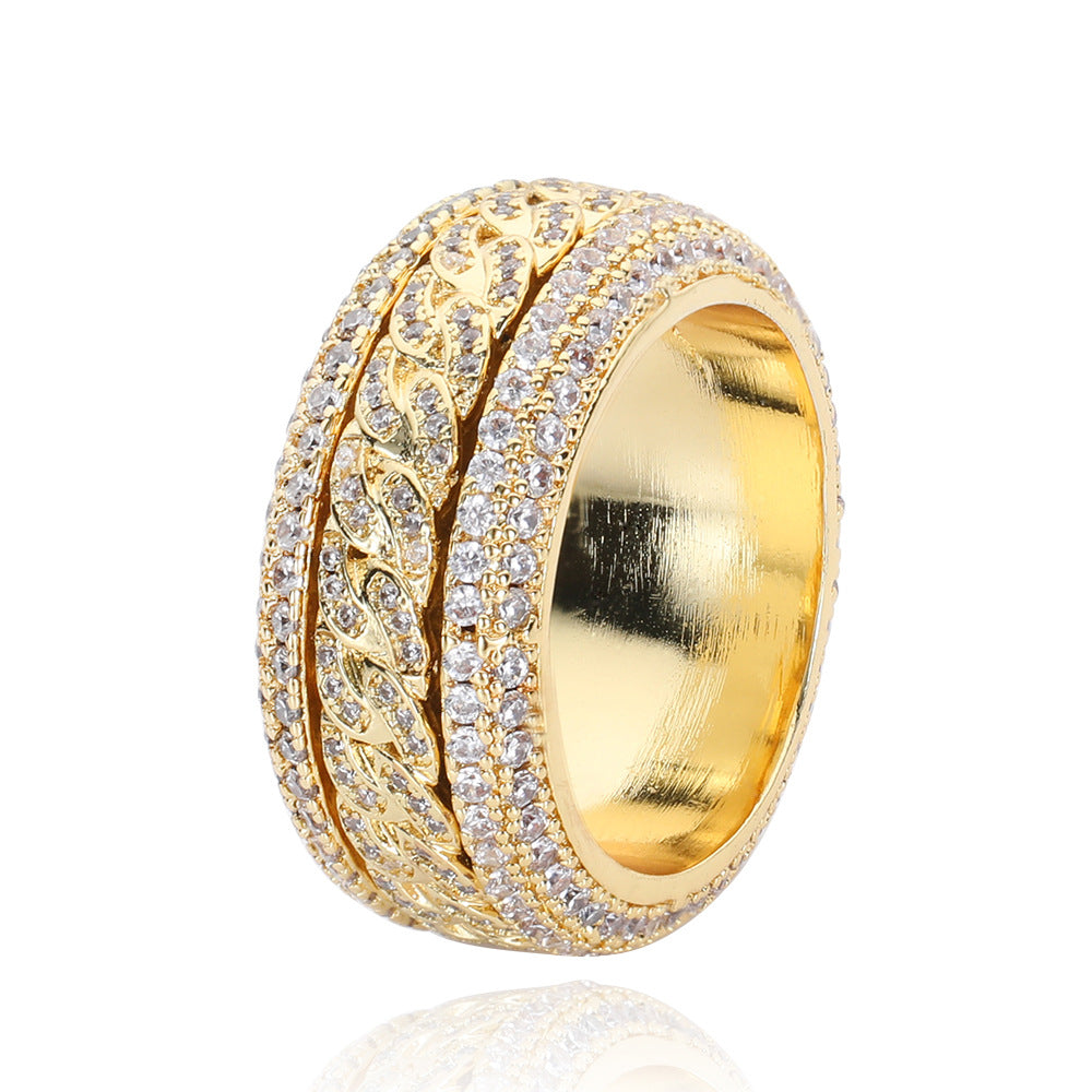 Hip-Hop Cuban Link Ring with Rotatable Zircon – Streetwear Fashion Statement