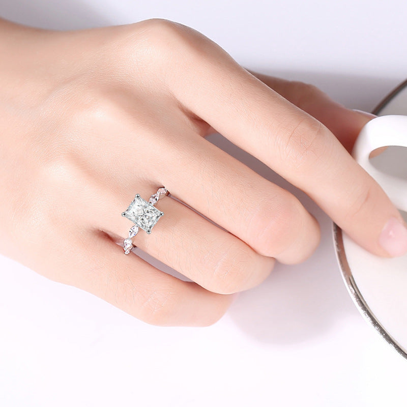 Luxury 3ct Rectangular Moissanite Ring – Platinum-Plated 925 Silver 'Starry Sky' Collection