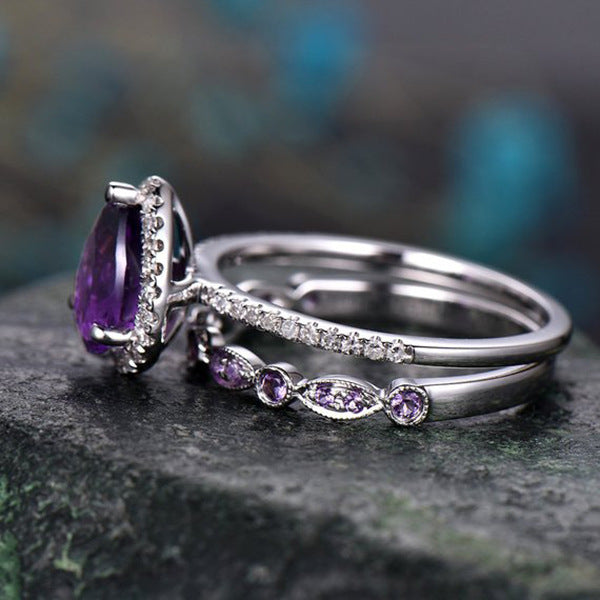 Felistly Jewelry: Bestselling New Couple's Purple Diamond Ring for Women |Full Diamond Engagement Ring Set