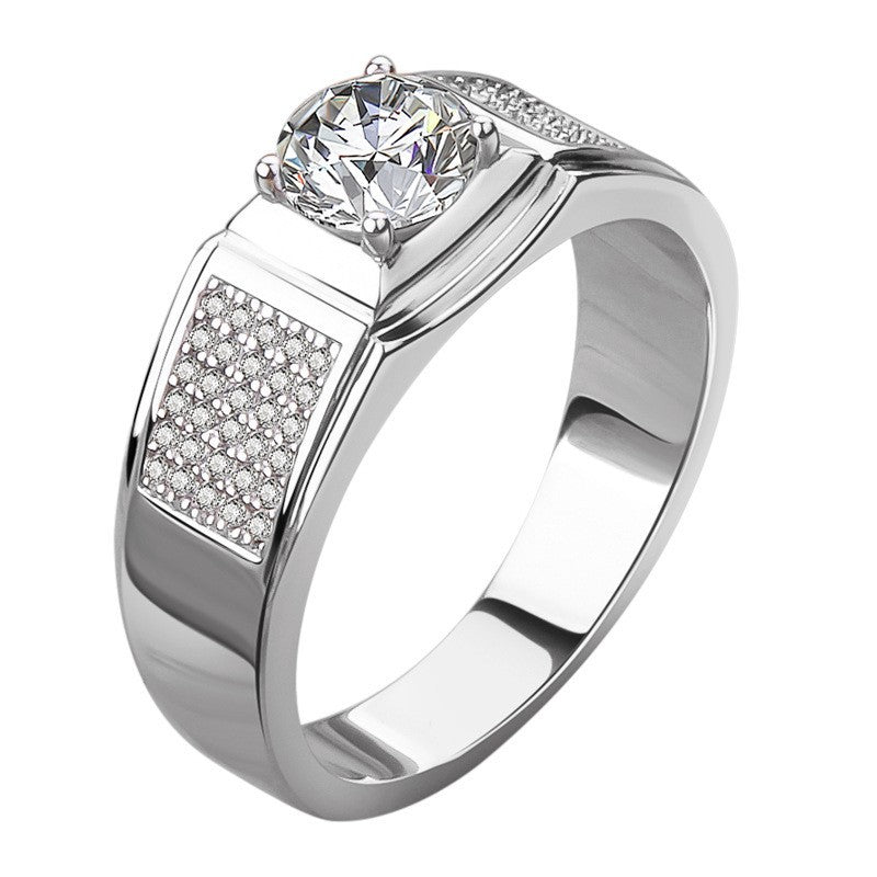 Men gents ring Men's Moissanite Ring - 1ct D Color Moissanite in 925 Sterling Silver with Halo Setting