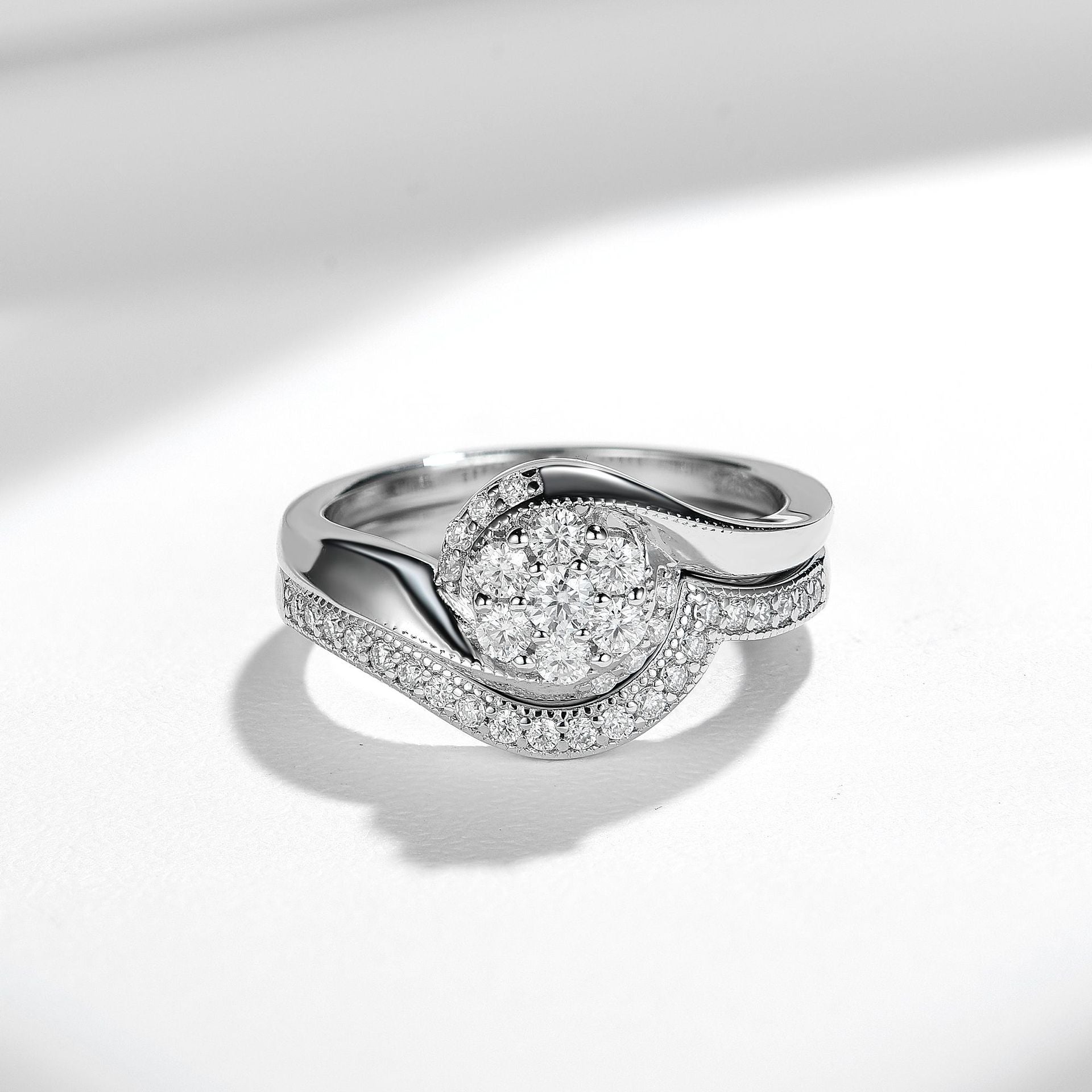 Antique-Inspired Snowflake Moissanite Ring – Platinum Over Sterling Silver