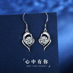 Korean Style Heart Earrings - 925 Silver Lab Pink Diamond Studs for Women