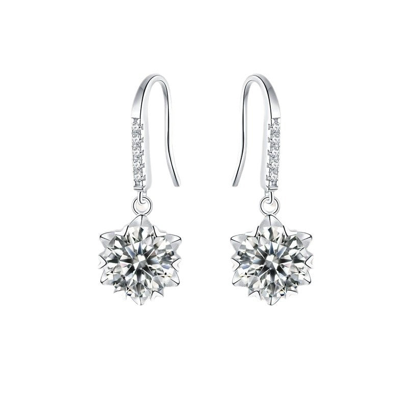 D Color Moissanite Snowflake Earrings – 925 Silver 6-Prong Dangle Earrings for Women