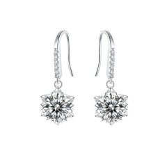D Color Moissanite Snowflake Earrings – 925 Silver 6-Prong Dangle Earrings for Women