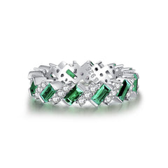 Felistly Jewelry: wedding bands for women New S925 Sterling Silver Emerald Cut Full Diamond Eternity Band Ring - Trendy Viral Sparkling Emerald Green Ring