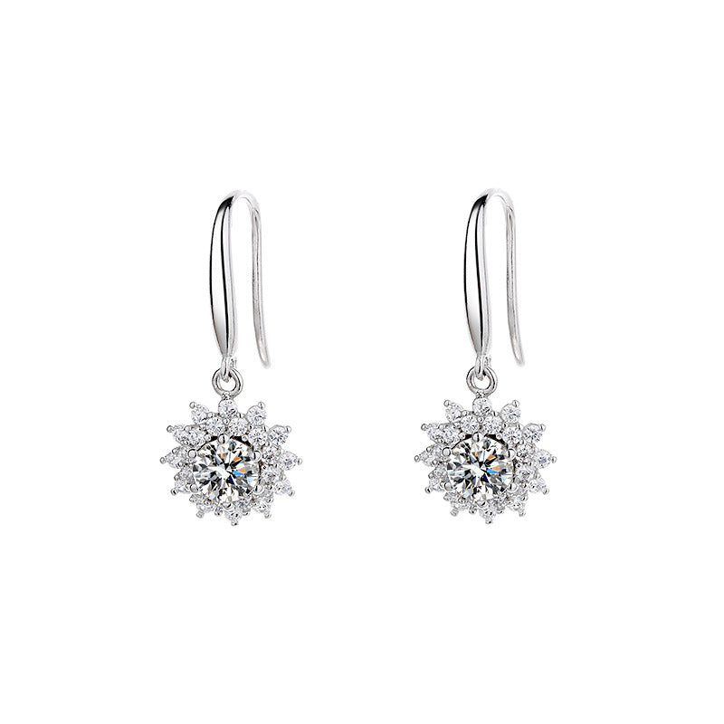 Sunflower Moissanite Earrings - 925 Silver French Pavé Jewelry (Hook/Stud Combo)