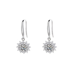 Sunflower Moissanite Earrings - 925 Silver French Pavé Jewelry (Hook/Stud Combo)